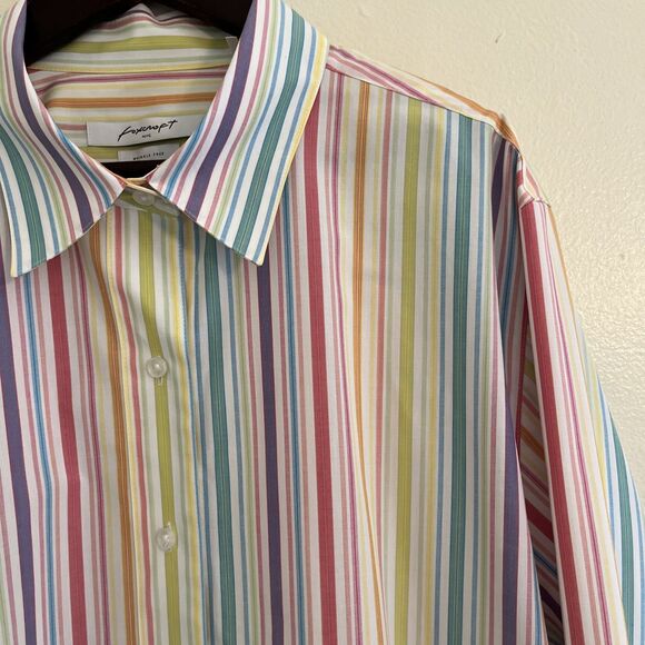 FOXCROFT Meghan No Iron Pinpoint Long Sleeve Shirt, Rainbow Pastel Stripe- 16 - Picture 7 of 11